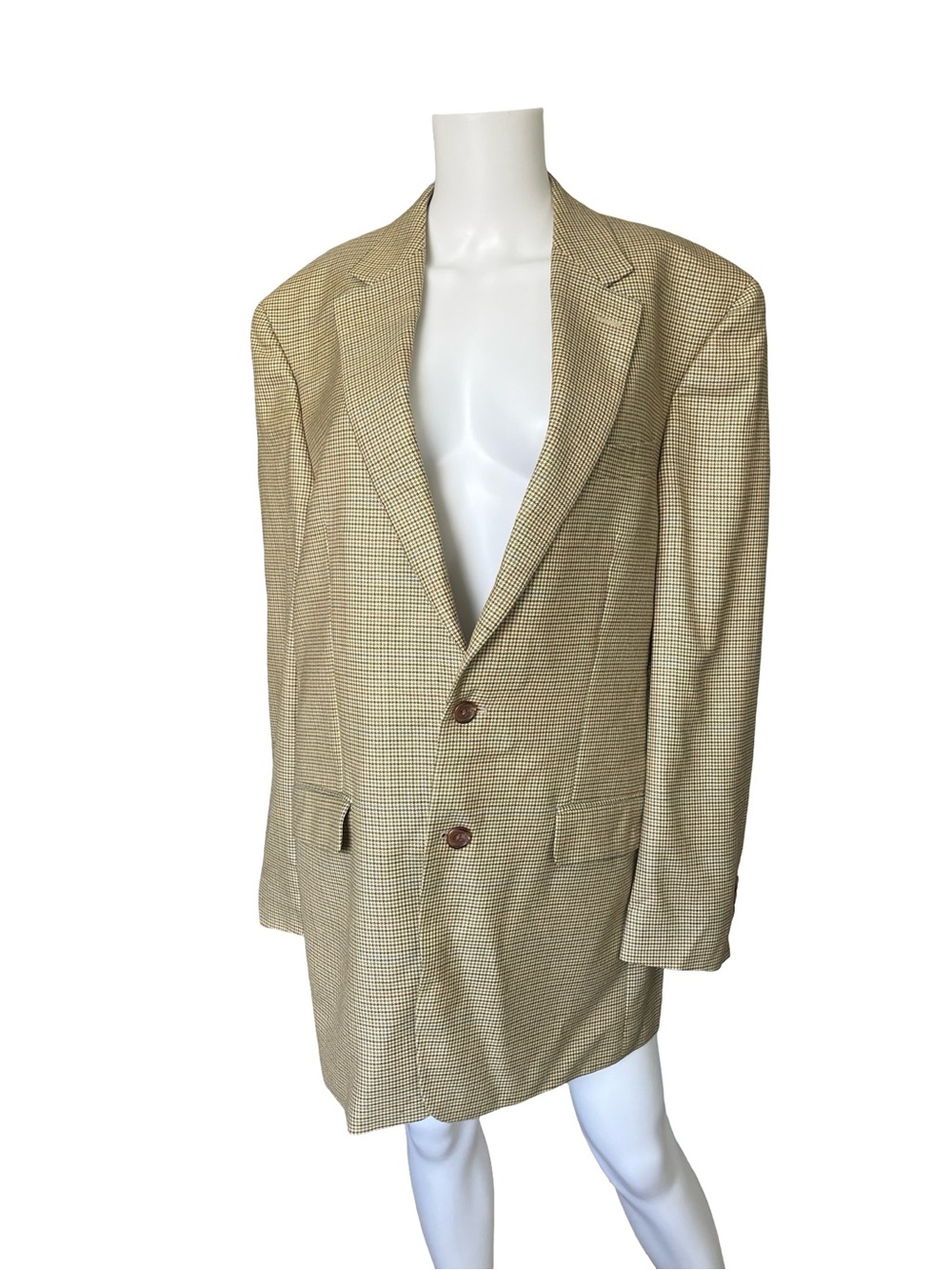 Lauren Ralph Lauren Blazer Beige Houndstooth Silk Wool Neutral Mens Size 42L